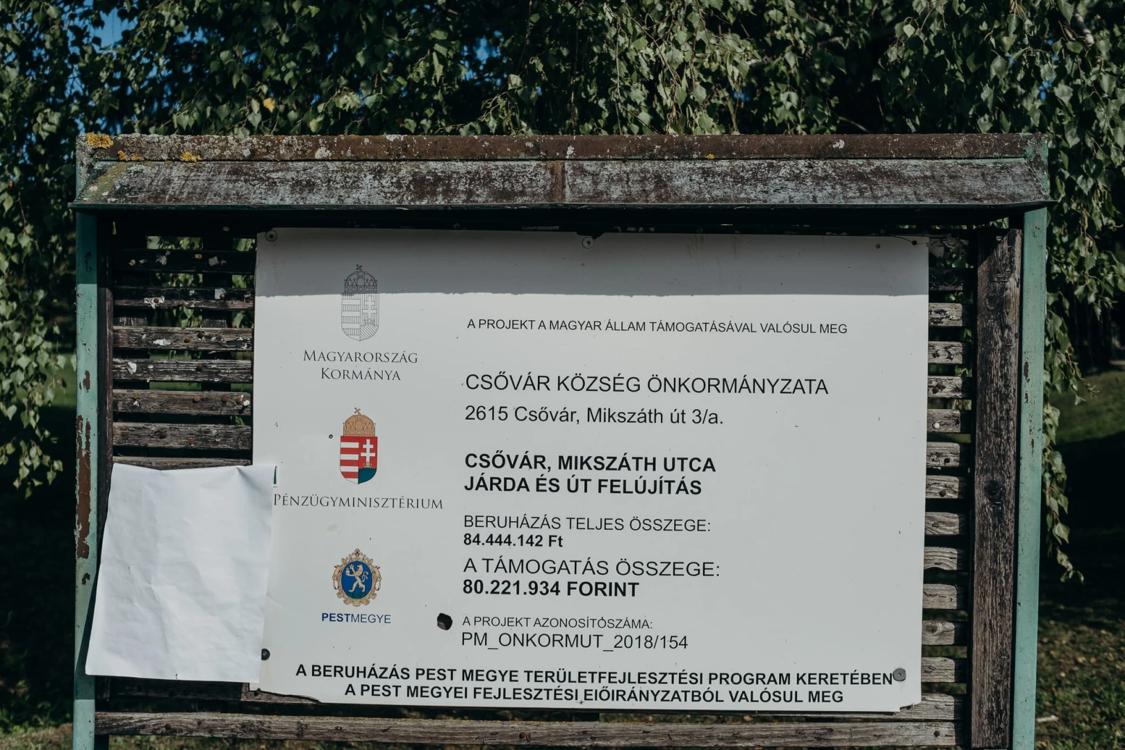 Belterületi utak fejlesztése Csővár Községben